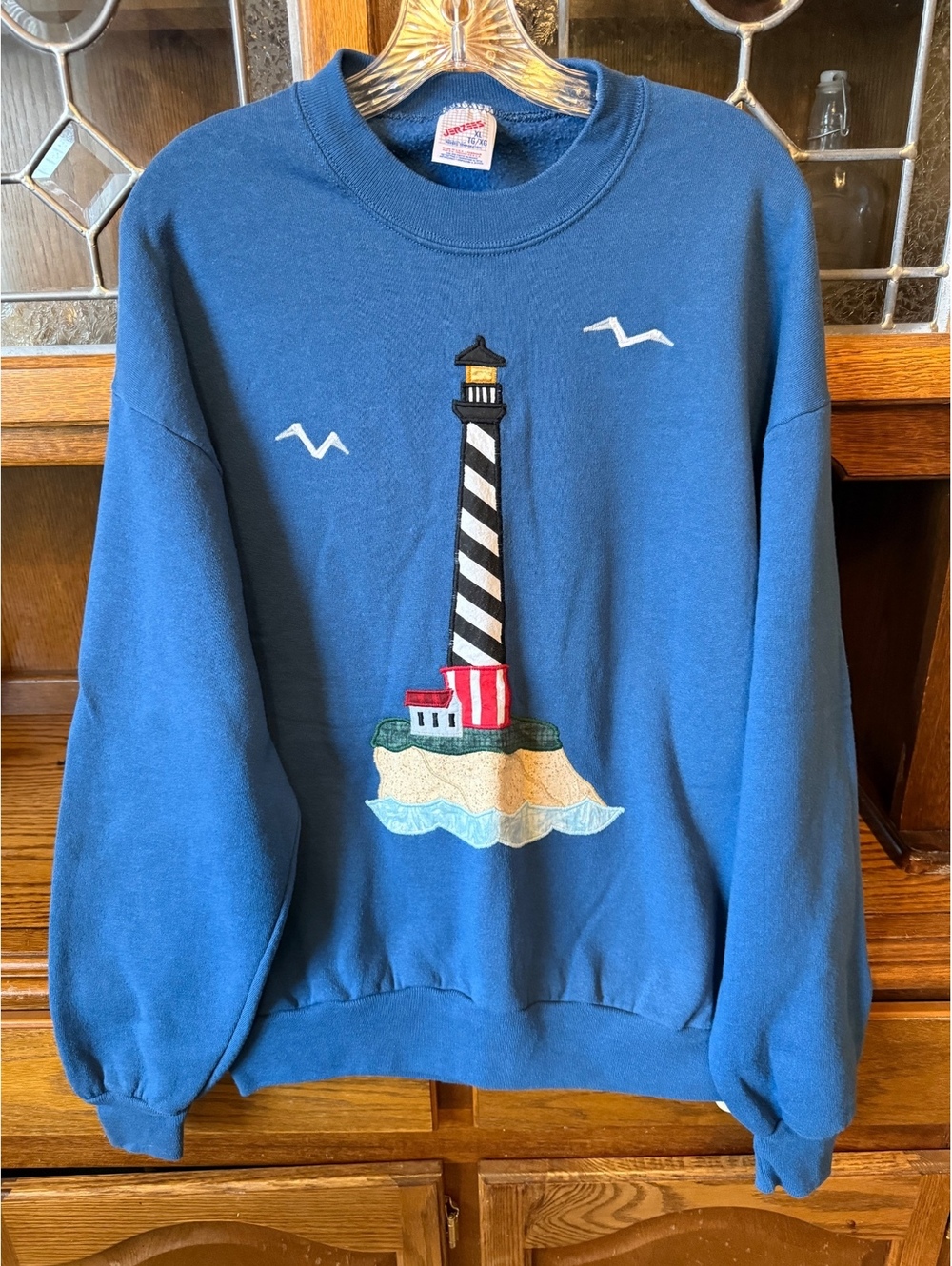 Vintage 90s Jerzees Lighthouse Applique Sweatshirt Coastal Grandma USA Made XL
